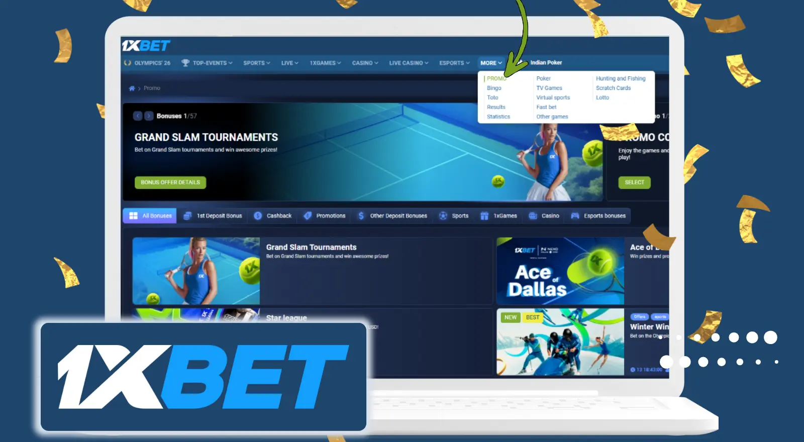 1xBet Bonuses Promo Section